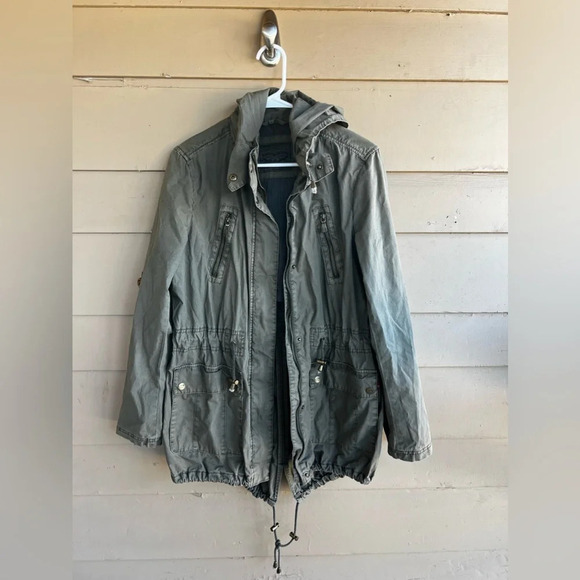 Levis Jacket Womens Medium Gray Field Utility Hooded Full Zip Safari Minimalist - Picture 1 of 10